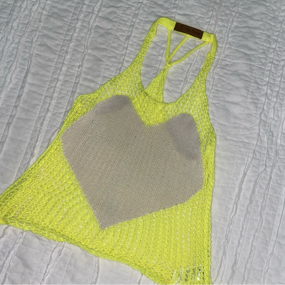 The Classic Bright Yellow Heart Open Knit Sweater Tank Top